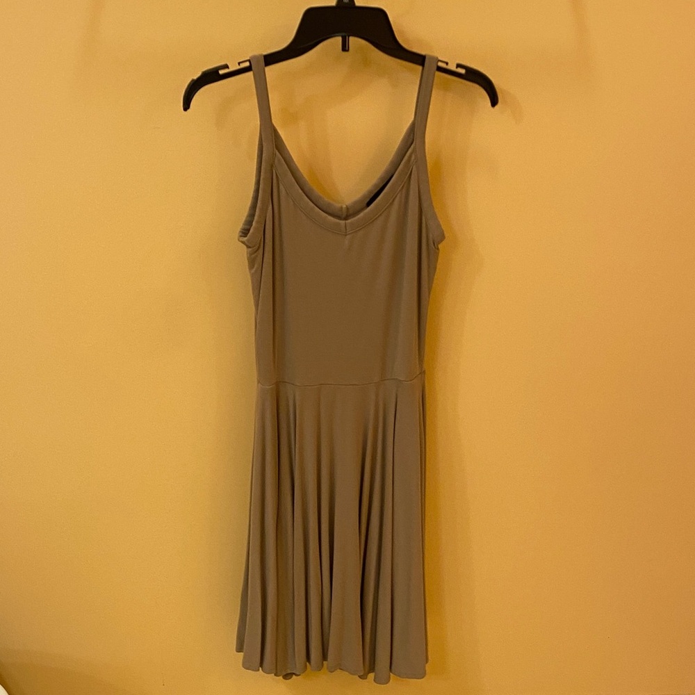 Elegant Tan Sleeveless Plunging neck Fit and Flare Dress